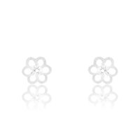 Boucles D'oreilles Puces Philine Fleur Or Blanc Oxyde De Zirconium