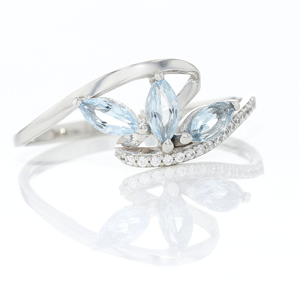 Bague Petale Or Blanc Topaze Et Oxyde De Zirconium - Bagues avec pierre Femme | Histoire d&rsquo;Or