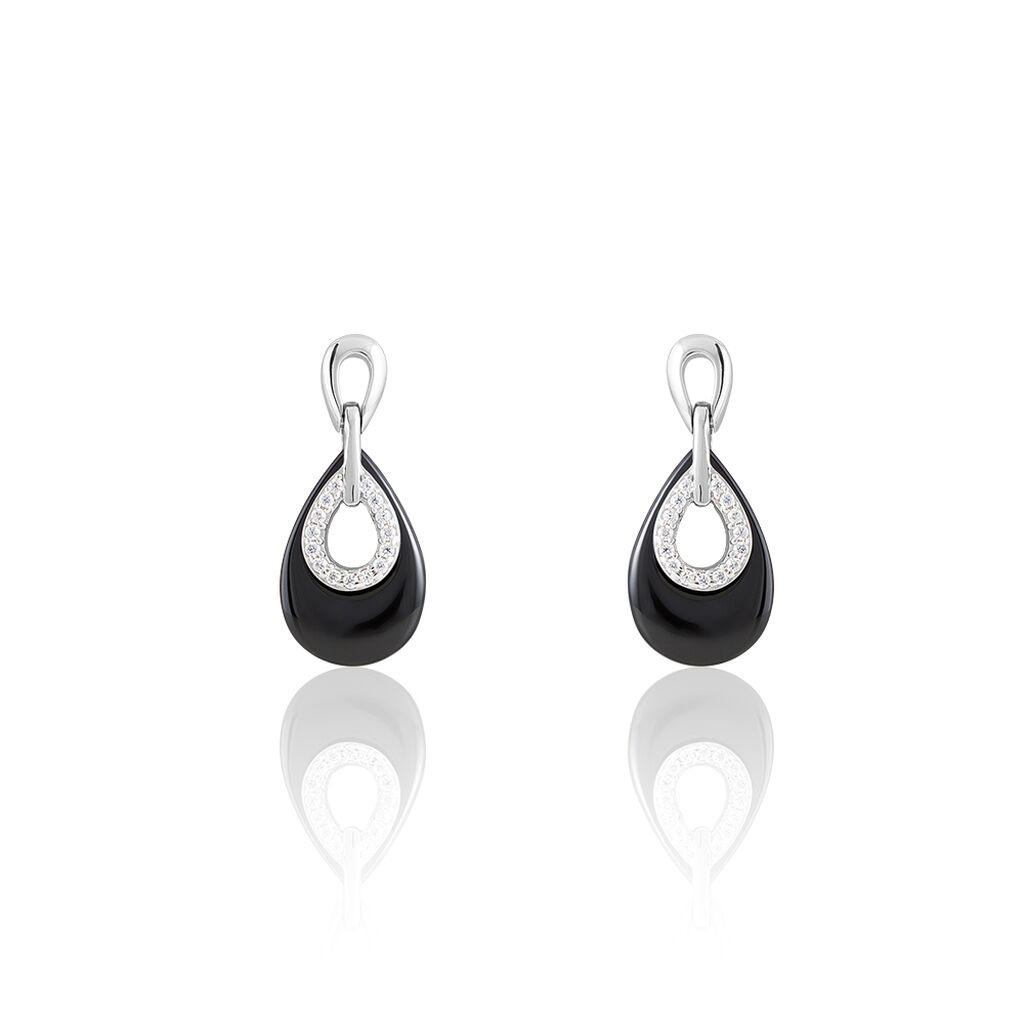 Boucles D'oreilles Pendantes Héléane Argent Blanc Céramique Et Oxyde - Boucles d'oreilles fantaisie Femme | Histoire d’Or