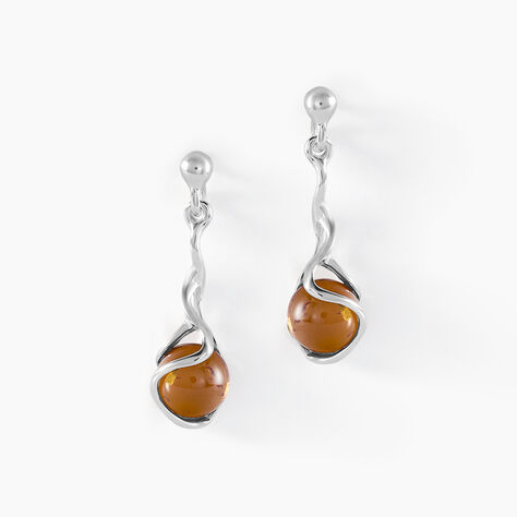 Boucles D'oreilles Pendantes Argent Blanc Ferima Ambre - Boucles d'oreilles fantaisie Femme | Histoire d’Or
