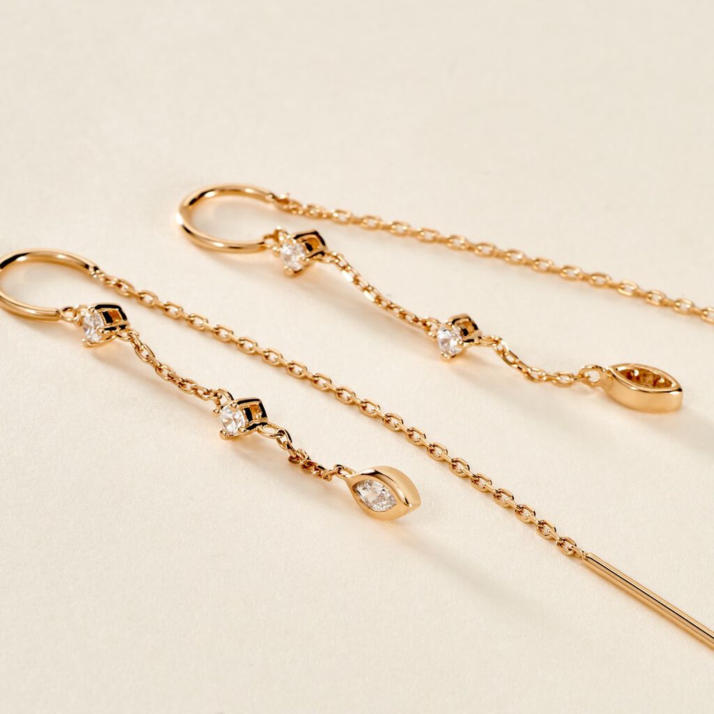 Boucles D'oreilles Pendantes Akoni Plaqué Or Jaune Oxyde De Zirconium - Boucles d'oreilles fantaisie Femme | Histoire d’Or