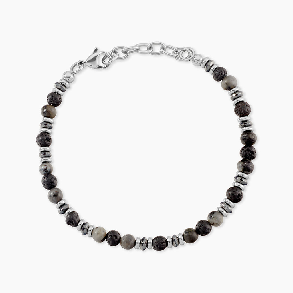 Bracelet Saul Acier Blanc Pierre De Lave Labradorite H&eacute;matite - Bracelets Homme | Histoire d&rsquo;Or