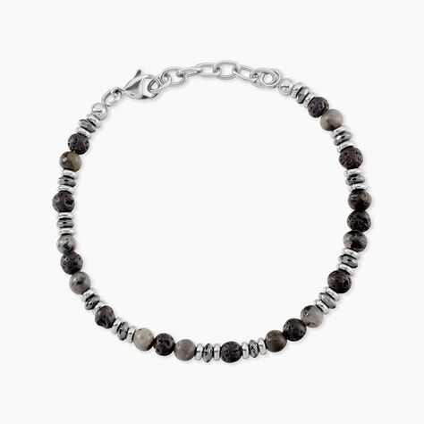 Bracelet Saul Acier Blanc Pierre De Lave Labradorite H&eacute;matite - Bracelets Homme | Histoire d&rsquo;Or