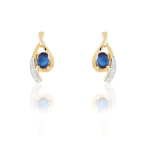Boucles D'oreilles Puces Sagesse Or Jaune Saphir Et Diamant - Clous d'oreilles Femme | Histoire d’Or
