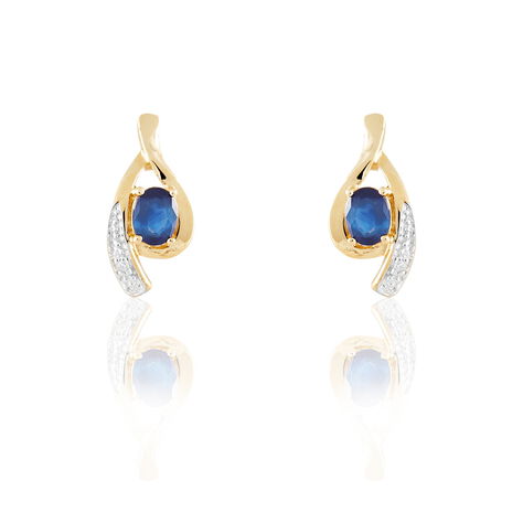 Boucles D'oreilles Puces Sagesse Or Jaune Saphir Et Diamant - Clous d'oreilles Femme | Histoire d’Or