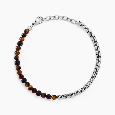 Bracelet Acier Blanc Christiano œil De Tigre Onyx - Bracelets Homme | Histoire d’Or