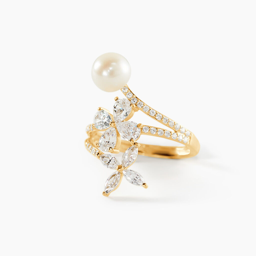 Bague Norah Or Jaune Perle De Culture Et Oxyde De Zirconium - Bagues solitaires Femme | Histoire d&rsquo;Or