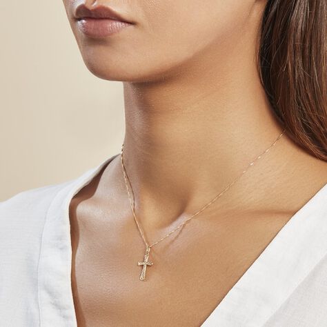 Pendentif Bathilde Croix Striee Or Jaune - Pendentifs Baptême Famille | Histoire d’Or
