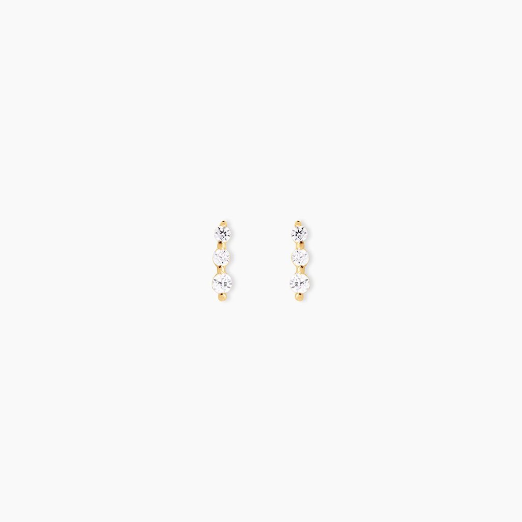 Boucles D'oreilles Puces Tria Or Jaune Oxyde De Zirconium - Clous d'oreilles Femme | Histoire d&rsquo;Or