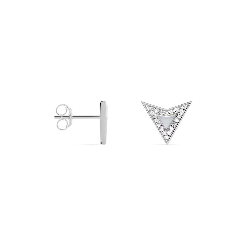 Boucles D'oreilles Puces Moric Argent Blanc Oxyde De Zirconium Nacre - Boucles d'oreilles fantaisie Femme | Histoire d’Or