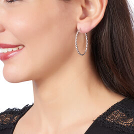 Créoles Abie Effet Torsade Lisse Et Diamante Argent Blanc - Boucles d'oreilles créoles Femme | Histoire d’Or