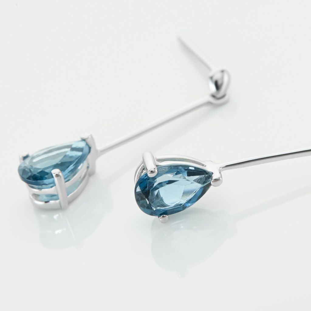 Boucles D'oreilles Pendantes Goutte Or Blanc Topaze Bleu London - Boucles d'oreilles pendantes Femme | Histoire d’Or