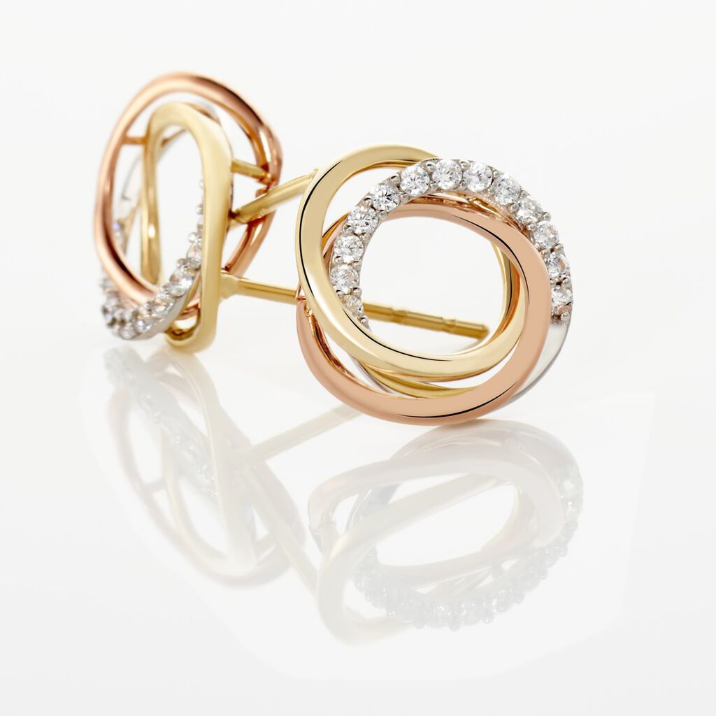 Boucles D'oreilles Puces Amaiur Or Tricolore Oxydes De Zirconium - Clous d'oreilles Femme | Histoire d’Or