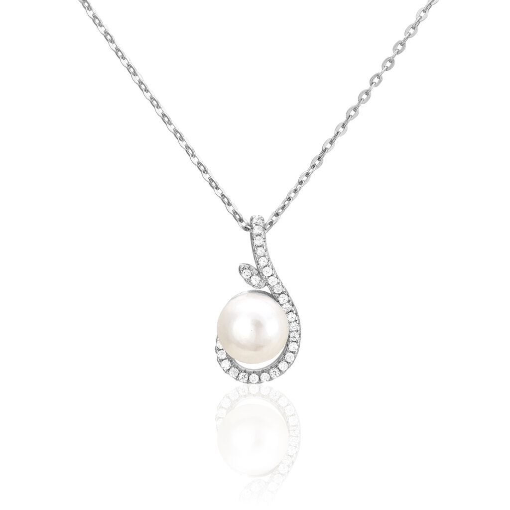 collier cyrana argent blanc perle de culture et oxyde de zirconium