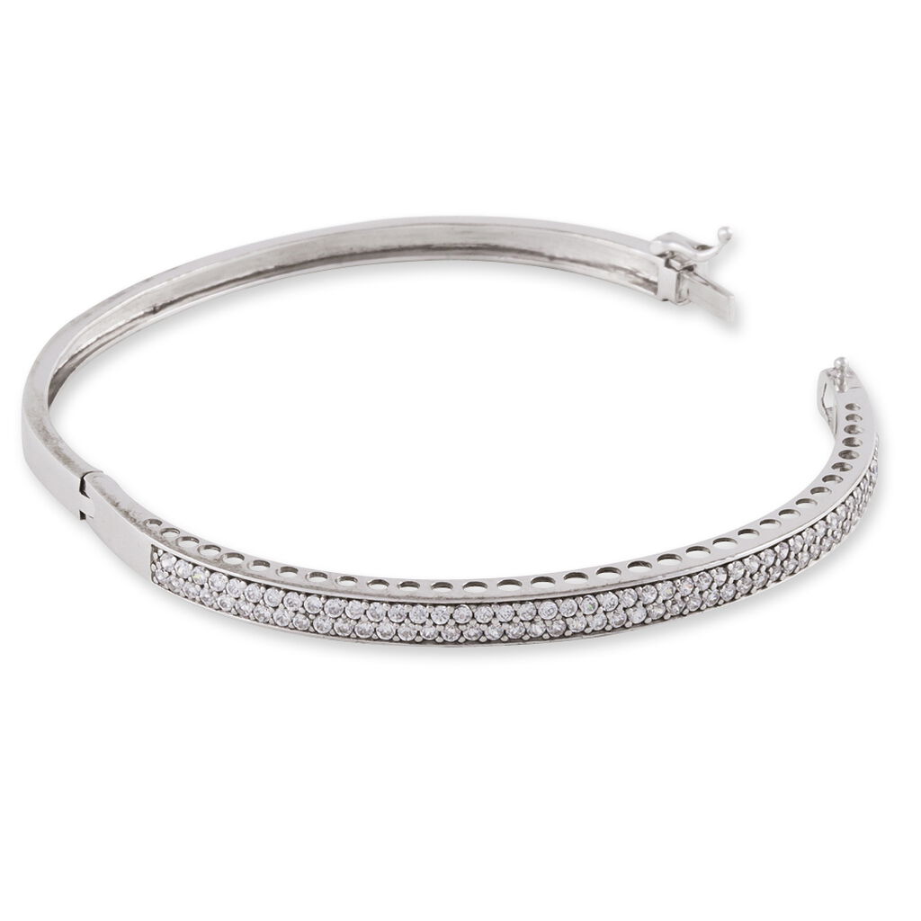 Bracelet Jonc Cl&eacute;lya Argent Blanc Oxyde De Zirconium - Bracelets joncs Femme | Histoire d&rsquo;Or