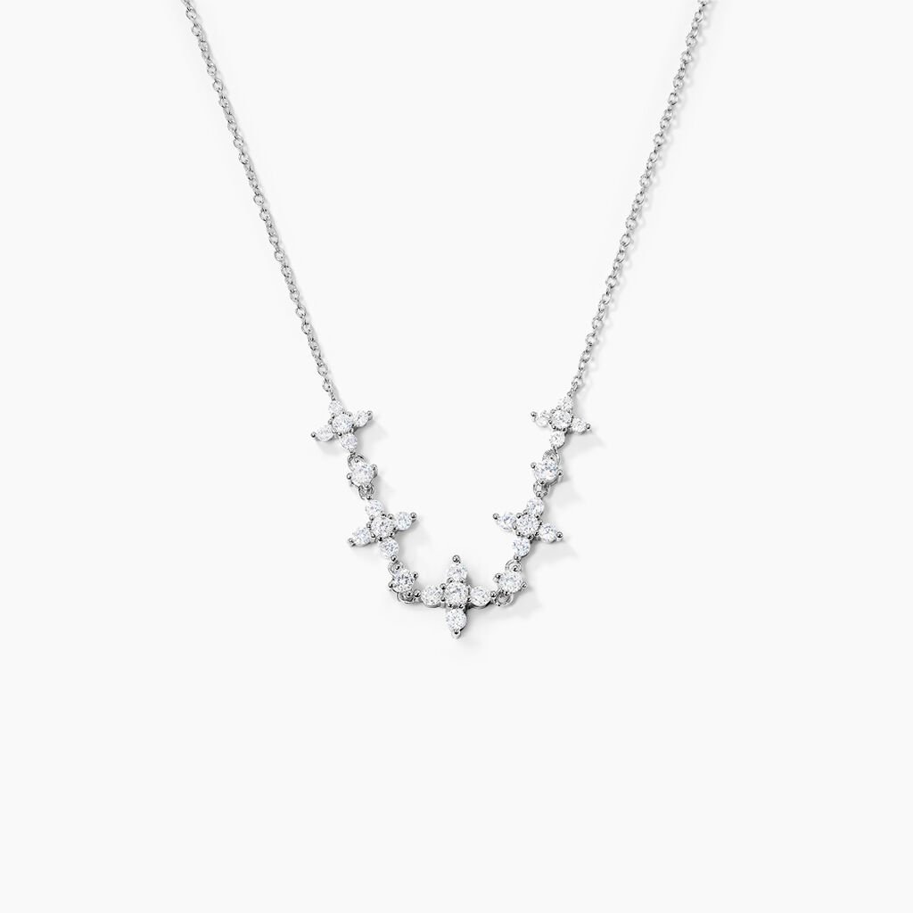 Collier Midnight Flower Argent Blanc Oxyde De Zirconium - Colliers fantaisie Femme | Histoire d’Or