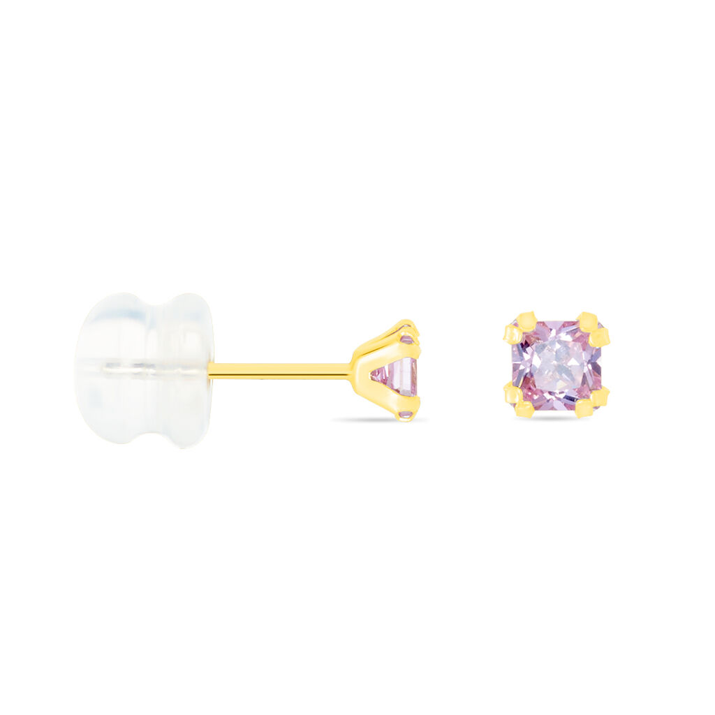 Boucles D'oreilles Puces Doreen Carre Or Jaune Oxyde De Zirconium - Clous d'oreilles Famille | Histoire d’Or
