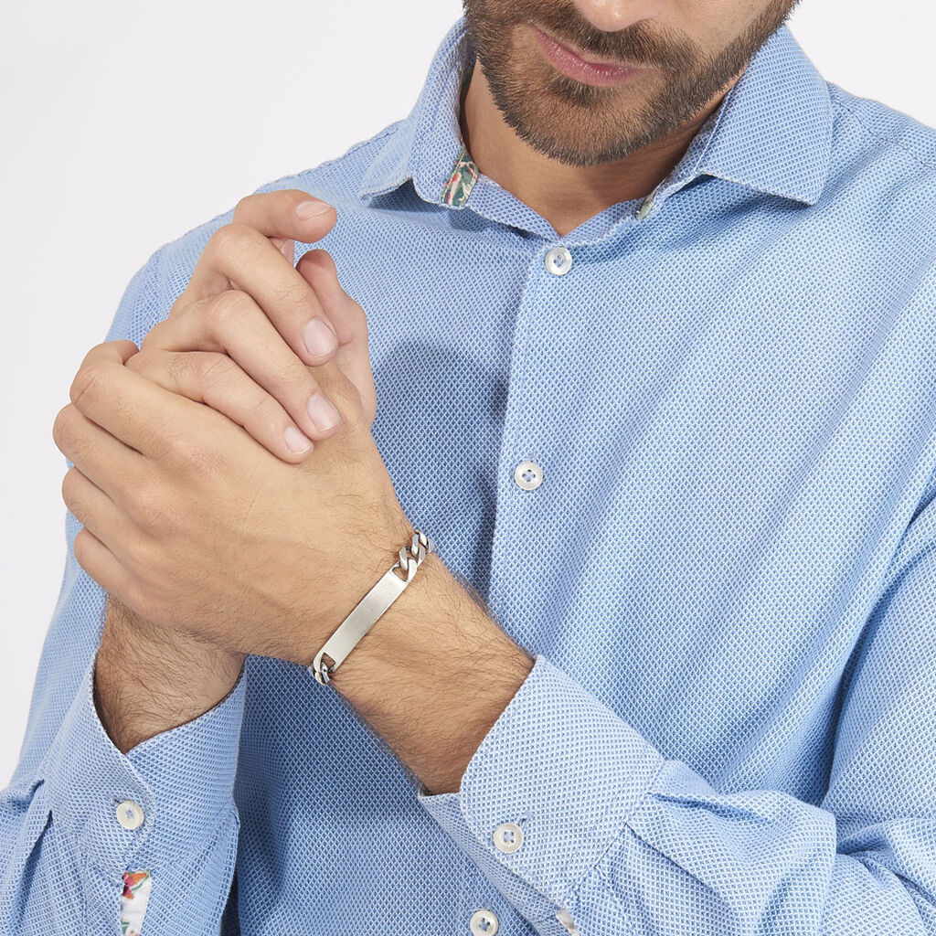 Bracelet Identit&eacute; Vivian Maille Alternee 1/3 Argent Blanc - Gourmettes Homme | Histoire d&rsquo;Or