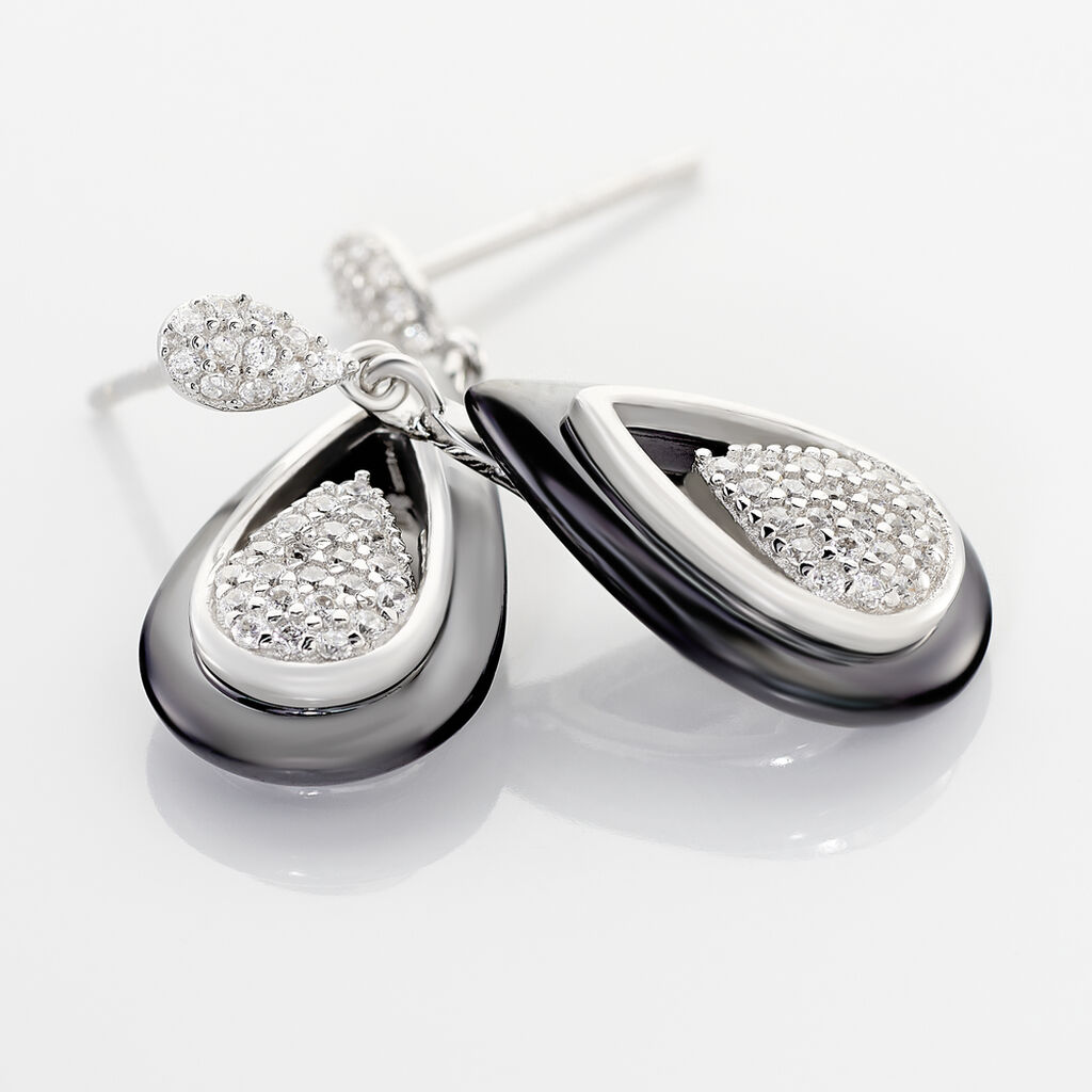 Boucles D'oreilles Pendantes Marina Cera Argent  C&eacute;ramique Et Oxyde - Boucles d'oreilles pendantes Femme | Histoire d&rsquo;Or