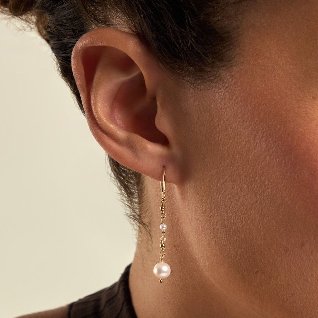 Boucles D'Oreilles Pendantes Bindy Argent Dor&eacute; A L'Or 750/1000 Perle De Culture - Boucles d'oreilles pendantes  | Histoire d&rsquo;Or