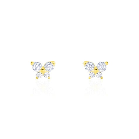 Boucles D'oreilles Puces Eleanor Fleur Or Jaune Oxyde De Zirconium - Clous d'oreilles Famille | Histoire d’Or