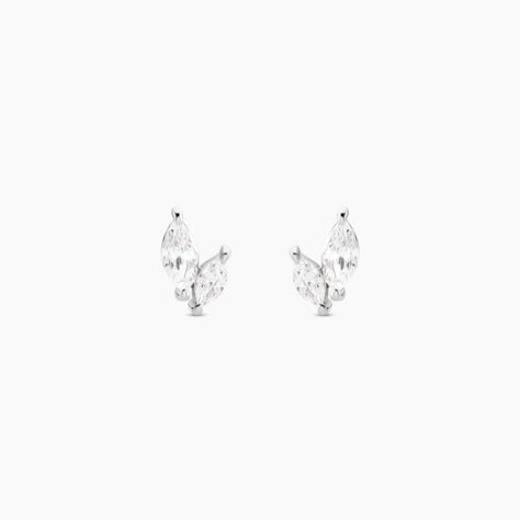 Boucles D'oreilles Puces Navette Argent Blanc Oxyde De Zirconium - Boucles d'oreilles fantaisie Femme | Histoire d’Or