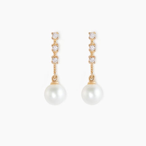 Boucles D'oreilles Pendantes Louise-marie Or Jaune Perle De Culture - Boucles d'oreilles pendantes Femme | Histoire d’Or