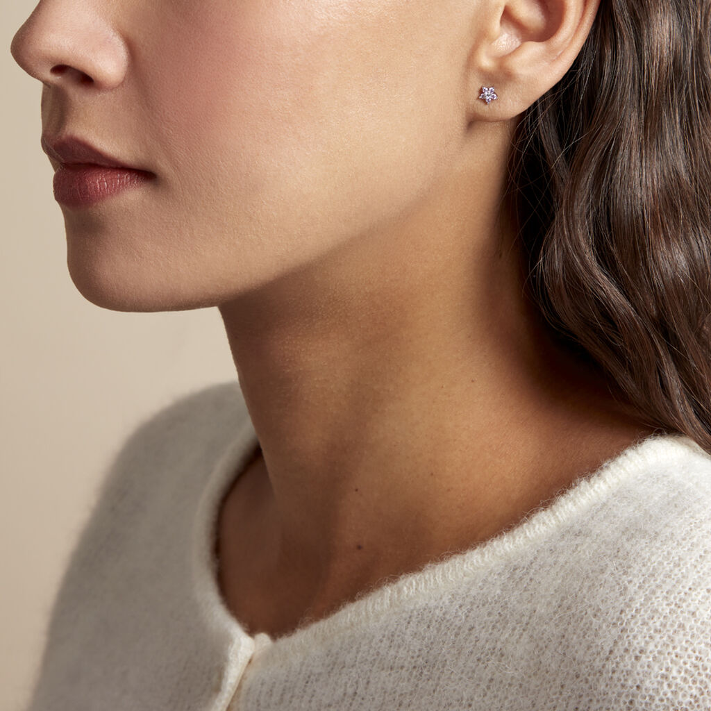 Boucles D'oreilles Puces Purple Bloom Argent Blanc Oxyde De Zirconium - Boucles d'oreilles fantaisie Femme | Histoire d’Or