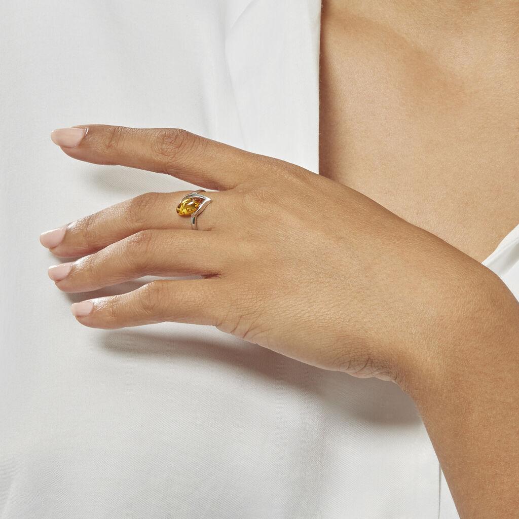 Bague Argent Blanc Nailla Ambre - Bagues solitaires Femme | Histoire d’Or
