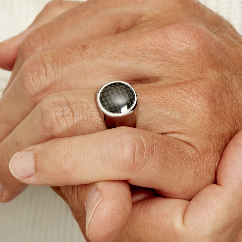 Bague Jourdan Homme Arecibo Acier Blanc Carbone - Bagues fantaisie Homme | Histoire d’Or