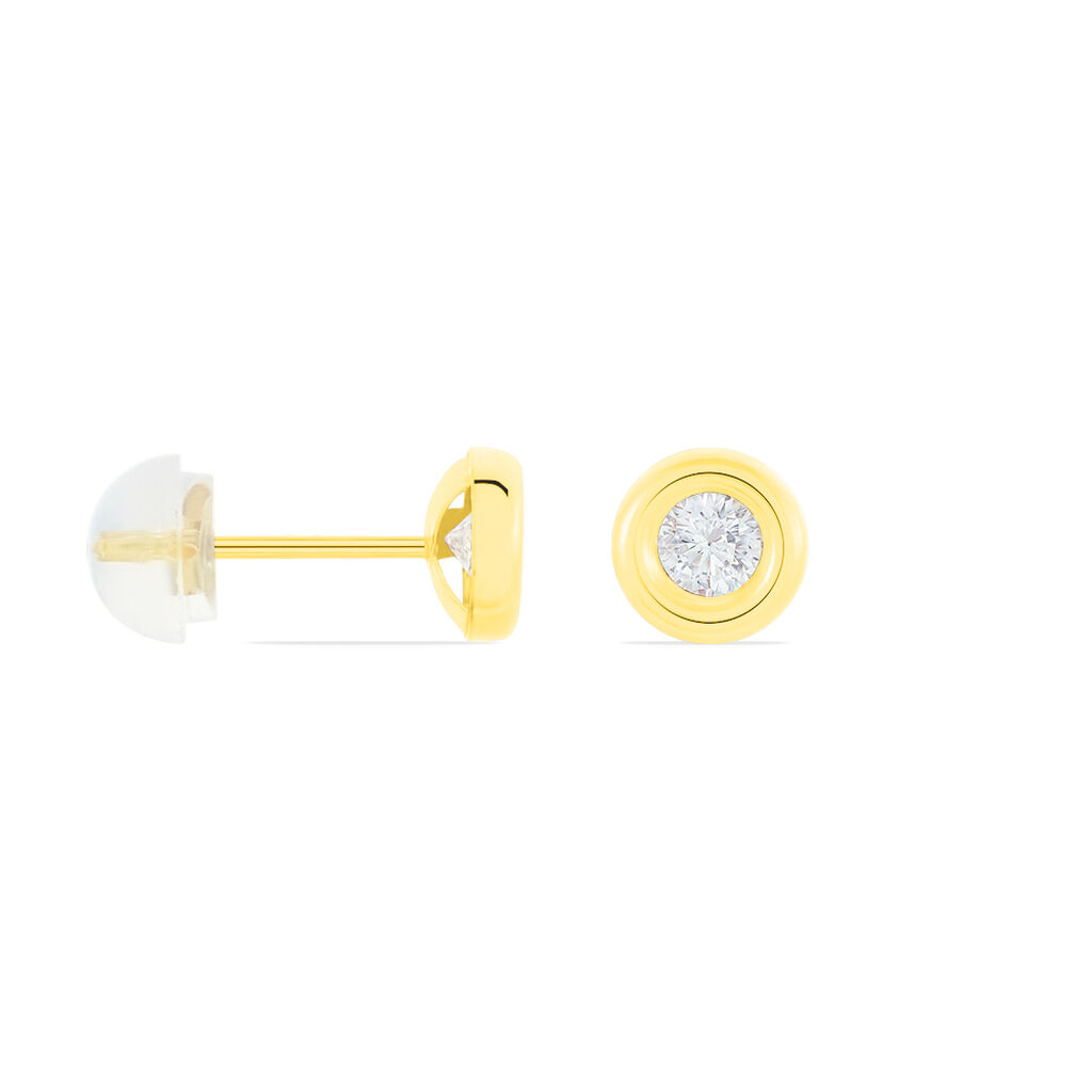 Boucles D'oreilles Puces Eden Serti Pneu Or Jaune Oxyde De Zirconium - Clous d'oreilles Femme | Histoire d’Or