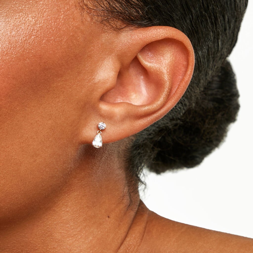 Boucles D'Oreilles Pendantes Couronne Or Jaune Oxyde De Zirconium - Boucles d'oreilles pendantes Femme | Histoire d&rsquo;Or