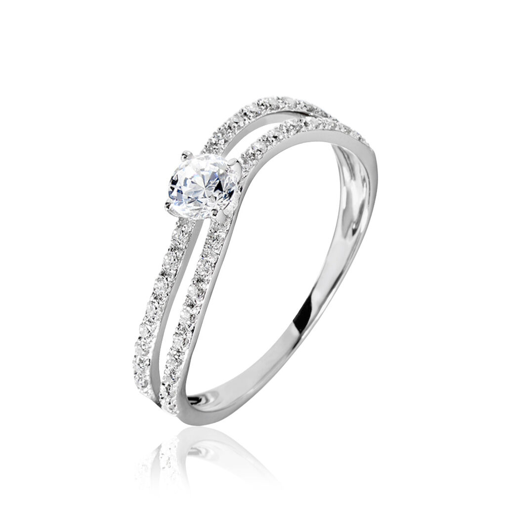 Bague Vrille Double Or Blanc Oxyde De Zirconium - Bagues solitaires Femme | Histoire d’Or