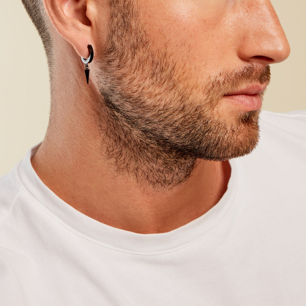 Créole Unitaire Argyris Acier Noir - Boucles d'oreilles créoles Homme | Histoire d’Or