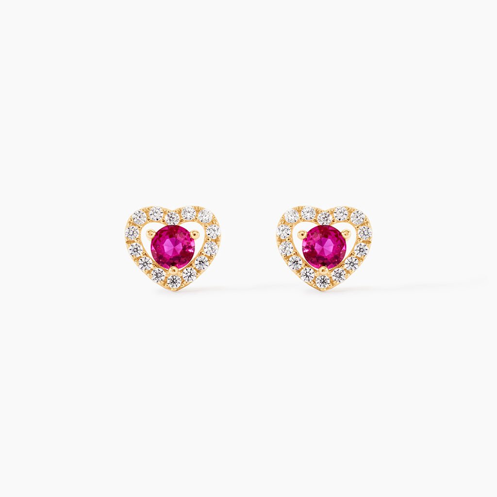 Boucles D'Oreilles Puces Norm Or Jaune Rhodolite Oxyde De Zirconium - Clous d'oreilles Femme | Histoire d&rsquo;Or