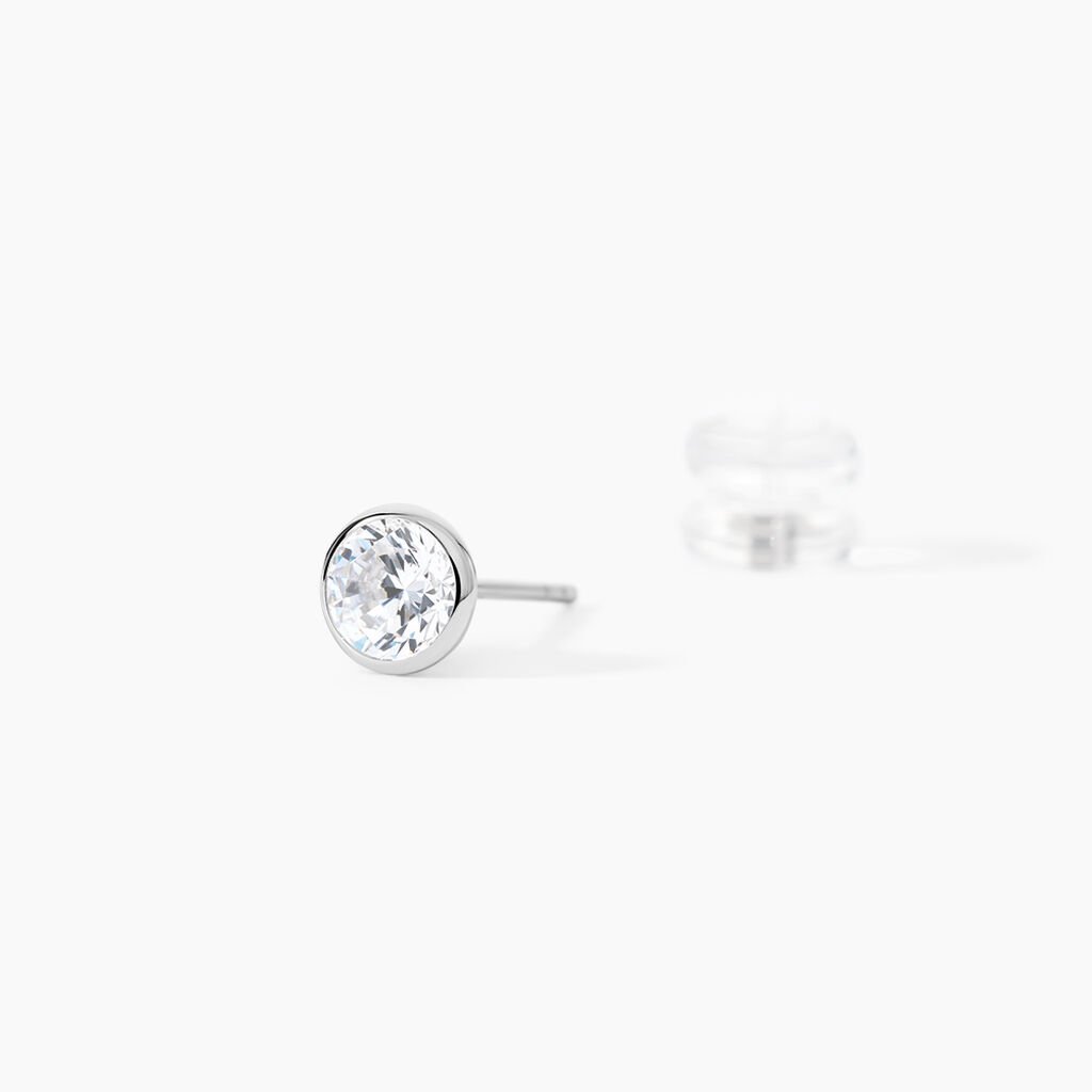 Boucles D'oreilles Puces Elda Serti Clos Or Blanc Oxyde De Zirconium - Clous d'oreilles Femme | Histoire d&rsquo;Or