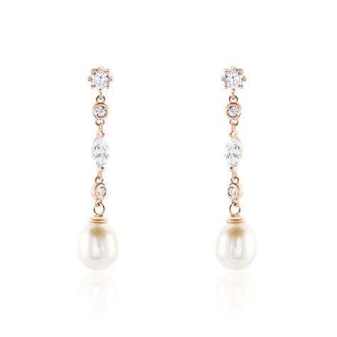 Boucles D'oreilles Pendantes Lynes Argent Rose Perle De Culture - Boucles d'oreilles fantaisie Femme | Histoire d’Or