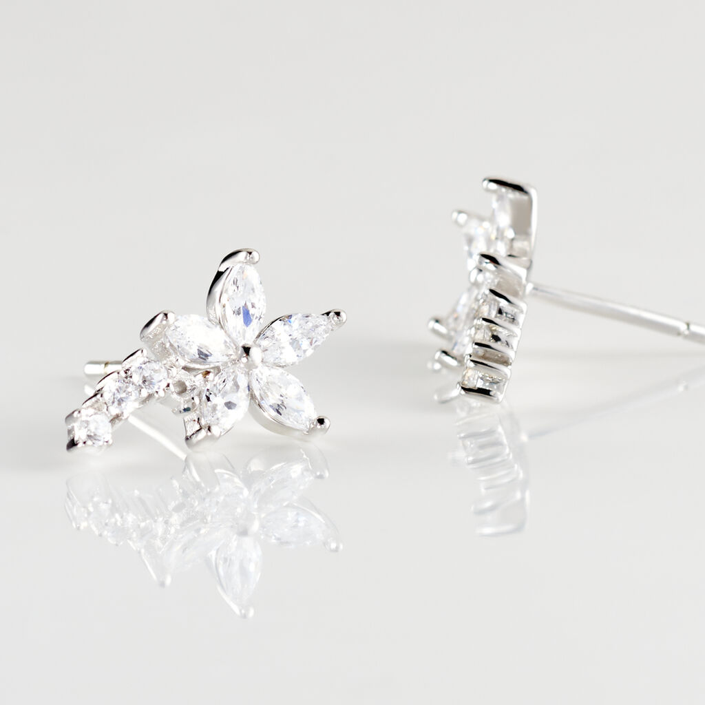 Boucles D'oreilles Puces Argent Blanc Florencio Oxydes De Zirconium - Boucles d'oreilles fantaisie Femme | Histoire d&rsquo;Or