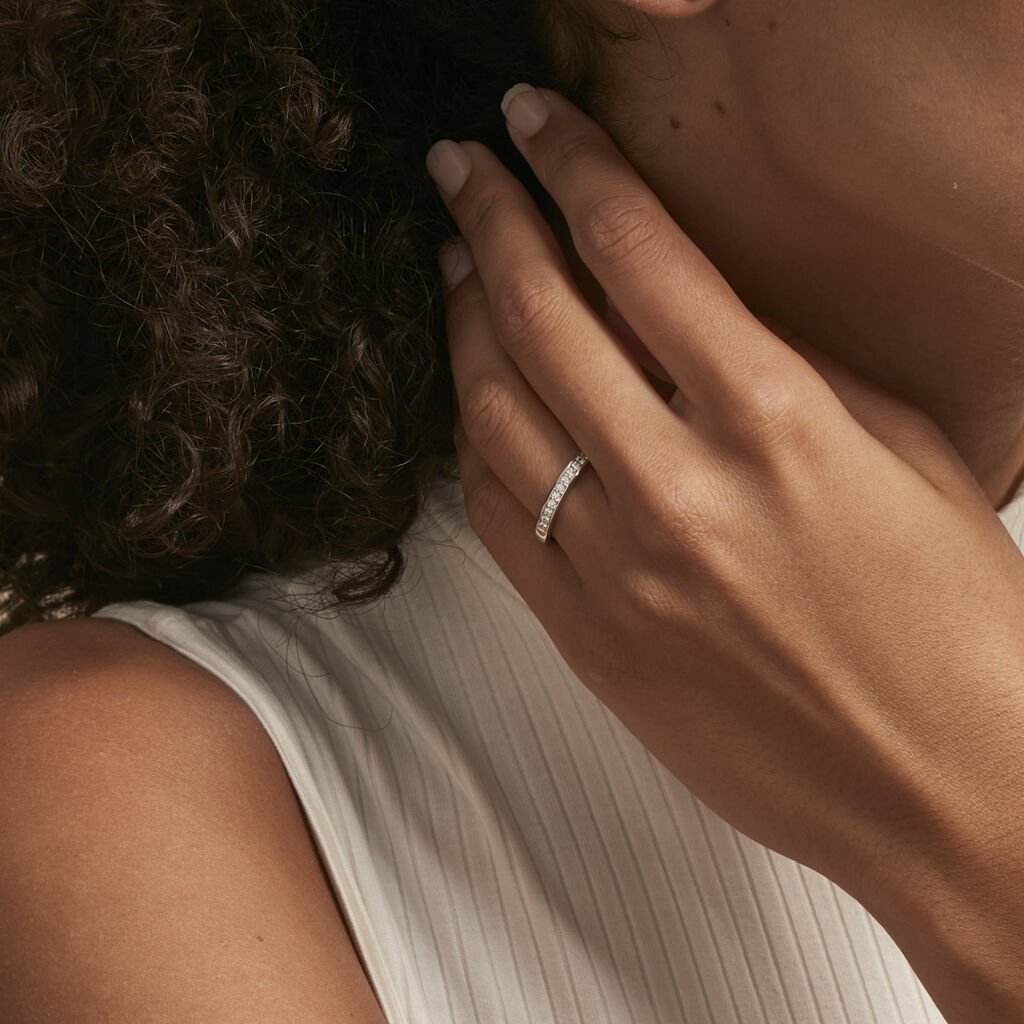 Demi Alliance Heket Argent Blanc Oxyde De Zirconium - Bagues avec pierre Femme | Histoire d’Or