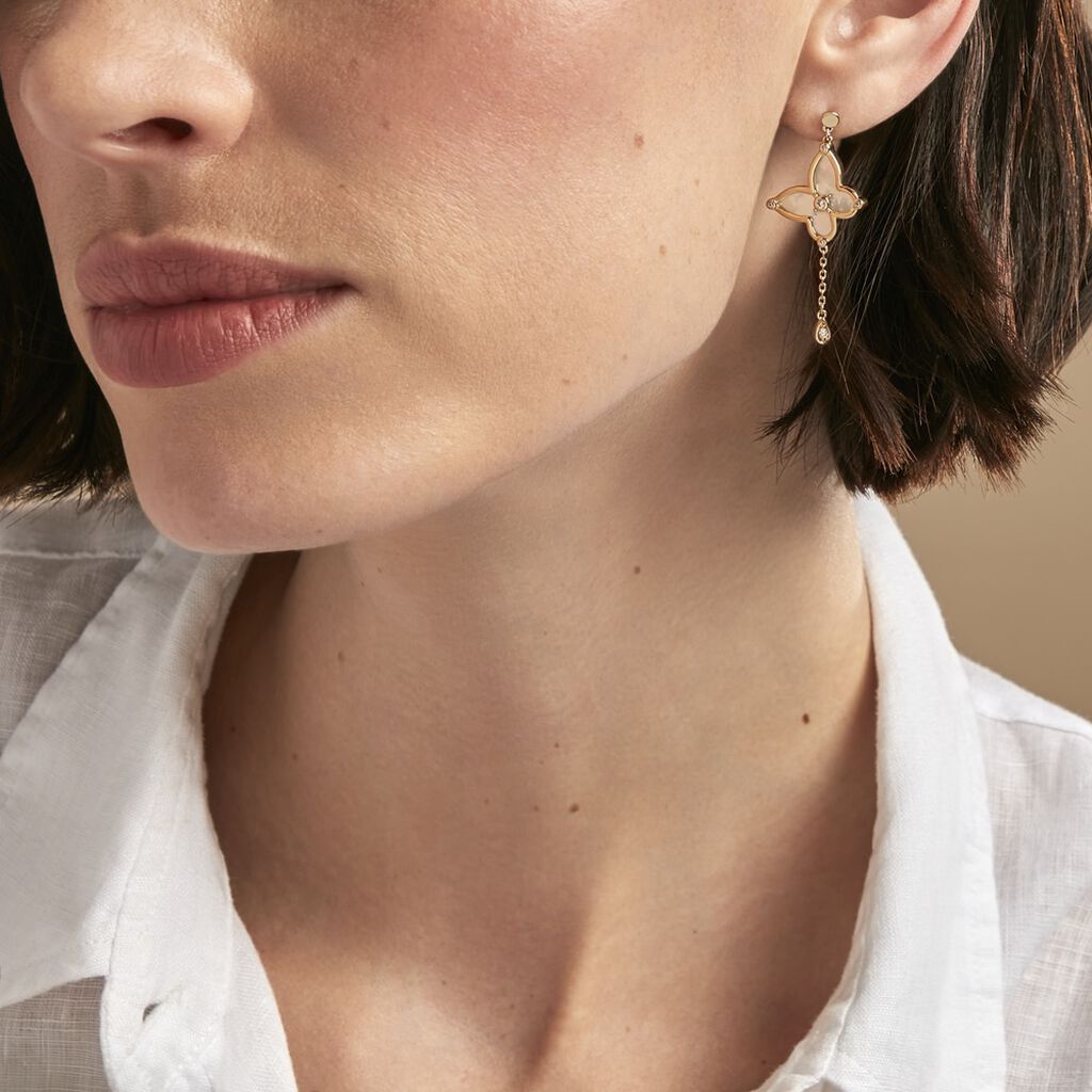 Boucles D'oreilles Pendantes Areli Plaque Or Doré Nacre Oxyde - Boucles d'oreilles pendantes Femme | Histoire d’Or