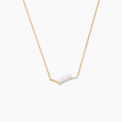 Collier Ambrogio Argent Dor&eacute; A L'Or 750/1000 Perle De Culture Oxyde De Zirconium - Cadeaux de naissance Femme | Histoire d&rsquo;Or