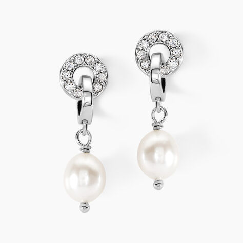Boucles D'oreilles Pendantes Gaetane Argent Blanc Perle Oxyde - Boucles d'oreilles fantaisie Femme | Histoire d&rsquo;Or