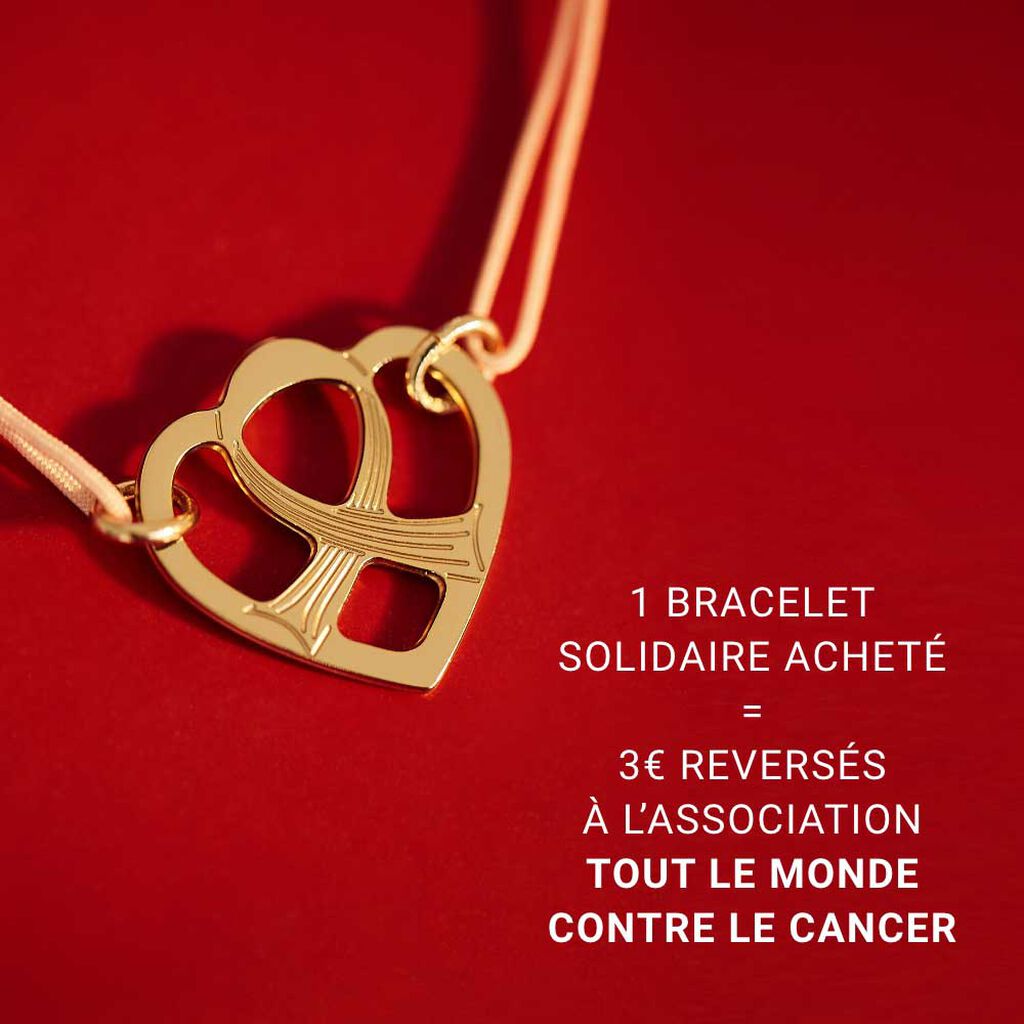 Bracelet Solidaire Lutte Contre Le Cancer Laiton Doré - Bracelets Coeur Femme | Histoire d’Or