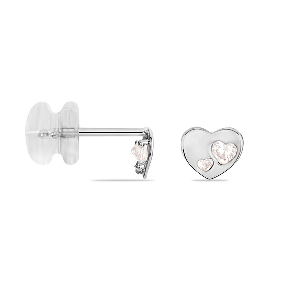 Boucles D'oreilles Puces Daria Coeur Plein Or Blanc Oxyde De Zirconium - Clous d'oreilles Femme | Histoire d&rsquo;Or