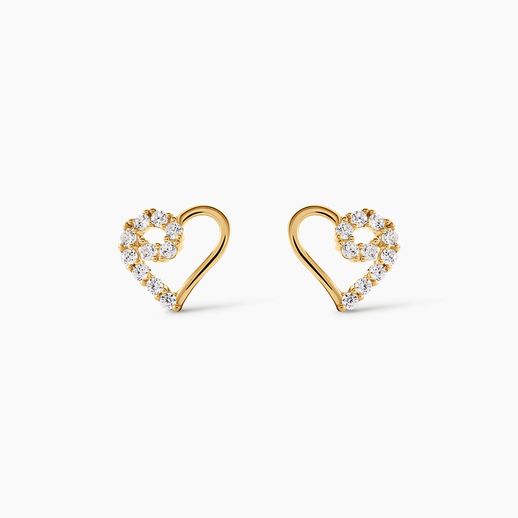 Boucles D'Oreilles Puces Elsy Argent Dor&eacute; A L'Or 750/1000 Oxyde De Zirconium - Boucles d'oreilles fantaisie Enfant | Histoire d&rsquo;Or