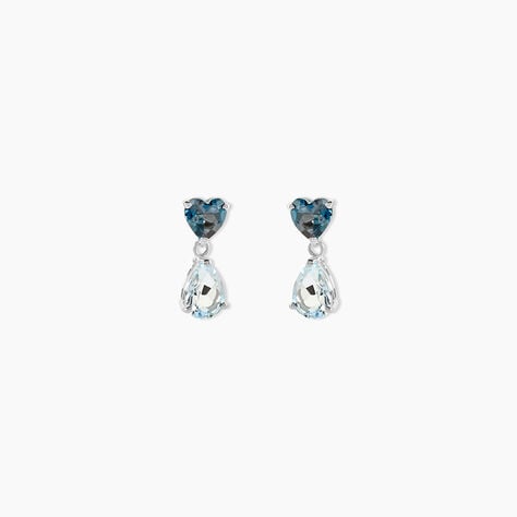 Boucles D'oreilles Puces Lenuta Or Blanc Topaze Bleu Sky Topaze - Clous d'oreilles Femme | Histoire d&rsquo;Or