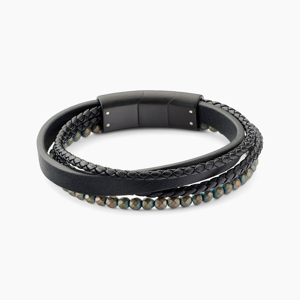 Bracelet Jourdan Cuir De Vache Noir H&eacute;matite - Bracelets Cuir Homme | Histoire d&rsquo;Or