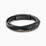 Bracelet Jourdan Cuir De Vache Noir H&eacute;matite - Bracelets Cuir Homme | Histoire d&rsquo;Or