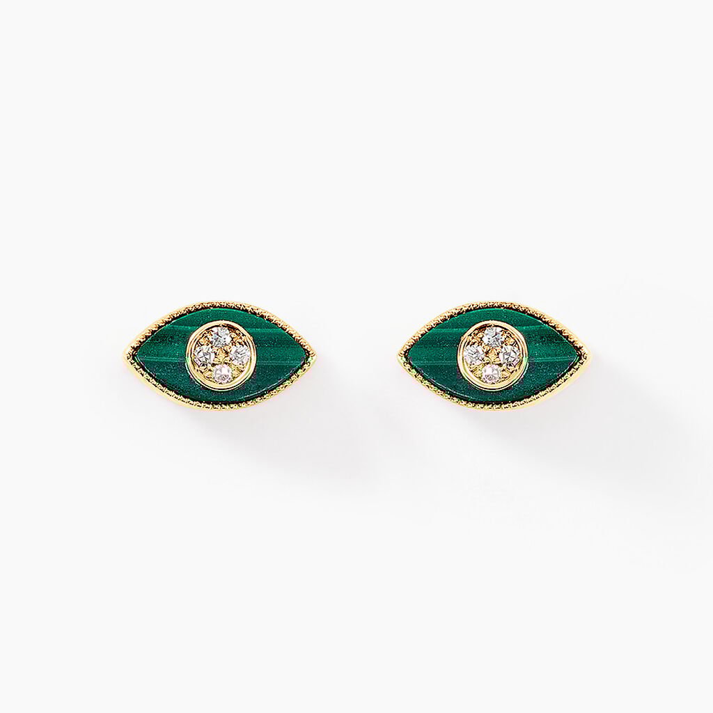Boucles D'oreilles Puces Matiasma Or Jaune Malachite Diamant - Clous d'oreilles Femme | Histoire d&rsquo;Or