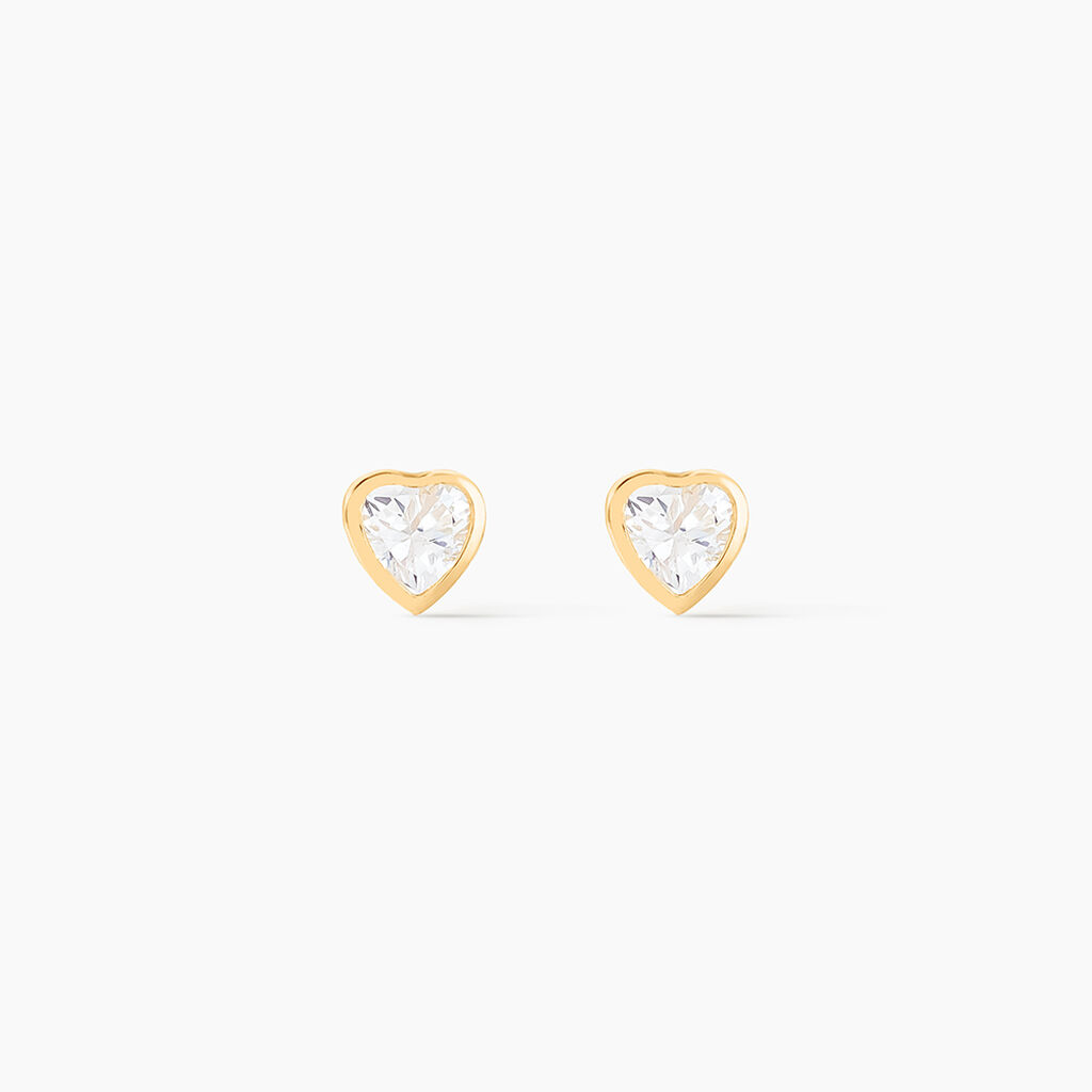 Boucles D'oreilles Puces Dot Coeur Plein Or Jaune Oxyde De Zirconium - Clous d'oreilles Femme | Histoire d&rsquo;Or